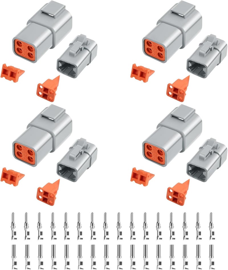 Deutusacc 48 PCS Deutsch DTP Connector Kit 4 Pin Automotive Waterproof Connectors 4 sets with Size 12 Stamped Contacts Gauge 14-12 AWG Wire Size,25A - Image 1